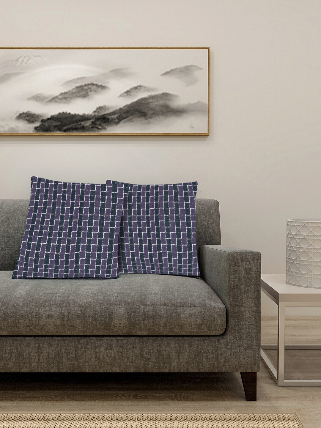 

KLOTTHE Purple & Blue Set of 2 Checked Square Cushion Covers