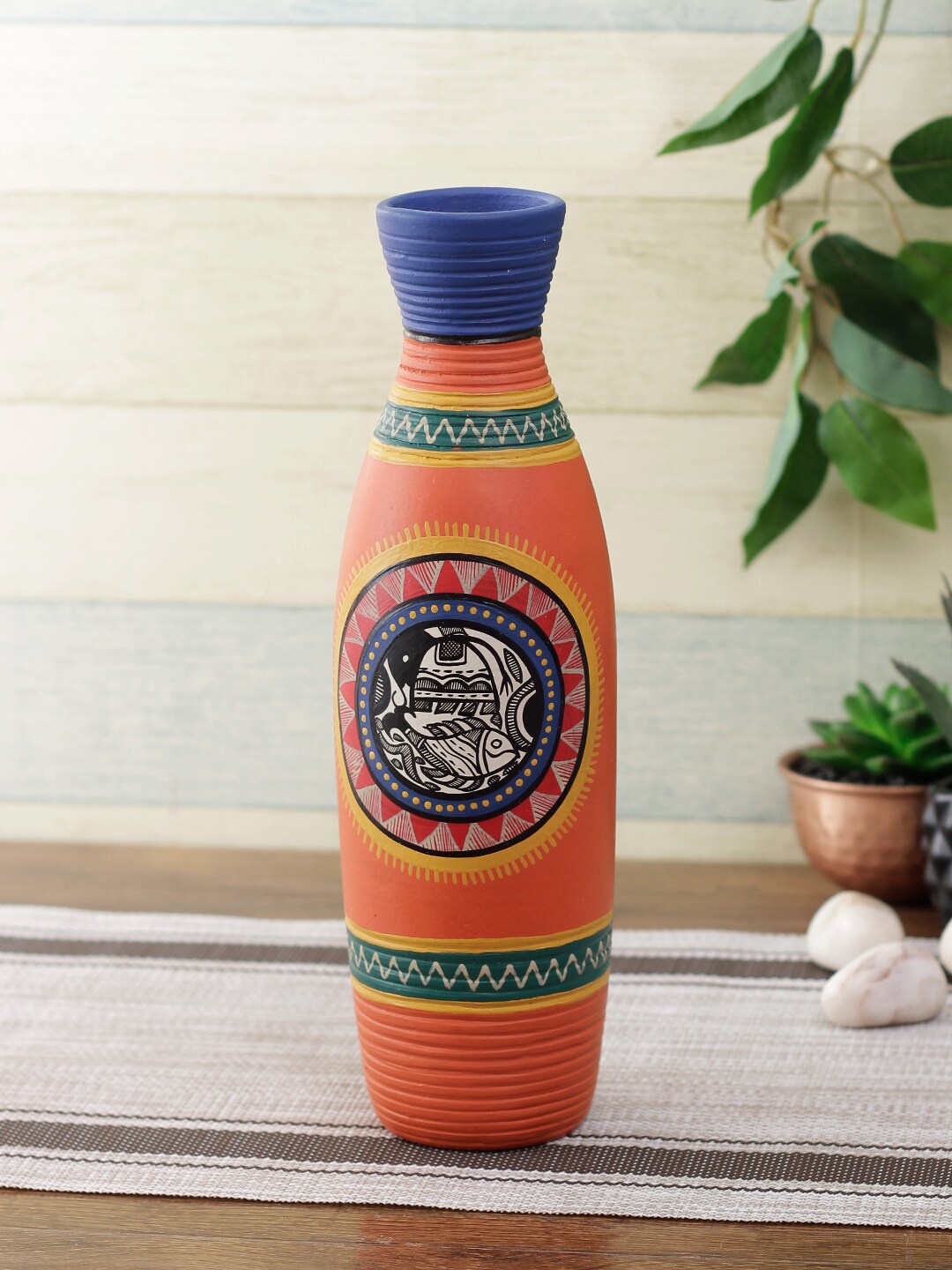 

TAYHAA Orange Printed Teracotta Vases