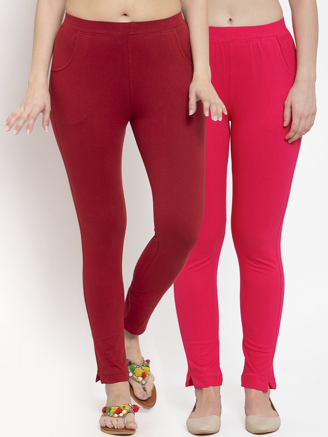 

TAG 7 Women Pack Of 2 Solid Ankle-Length Leggings, Maroon