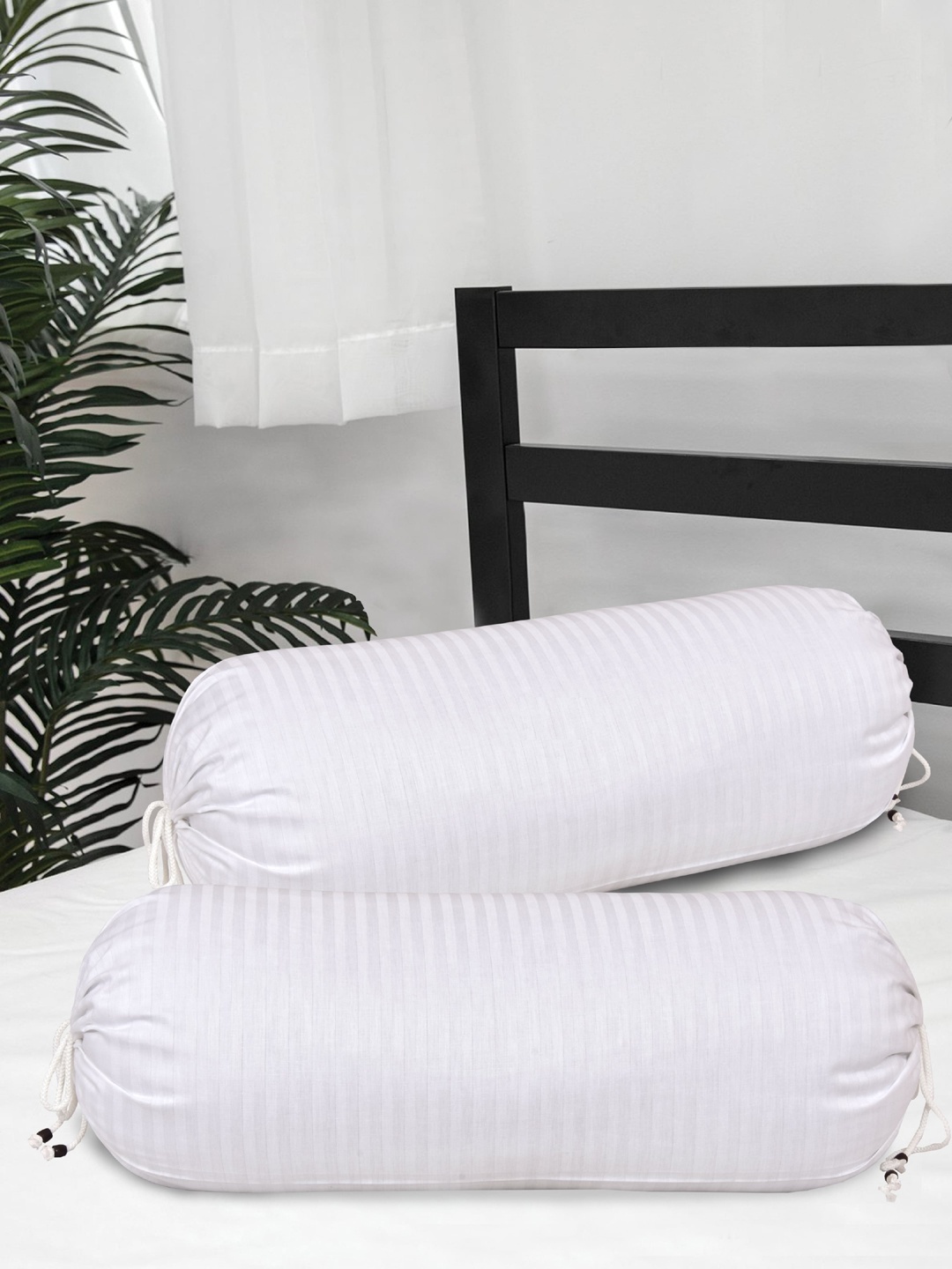 

Clasiko Set Of 2 White Striped Bolster Covers