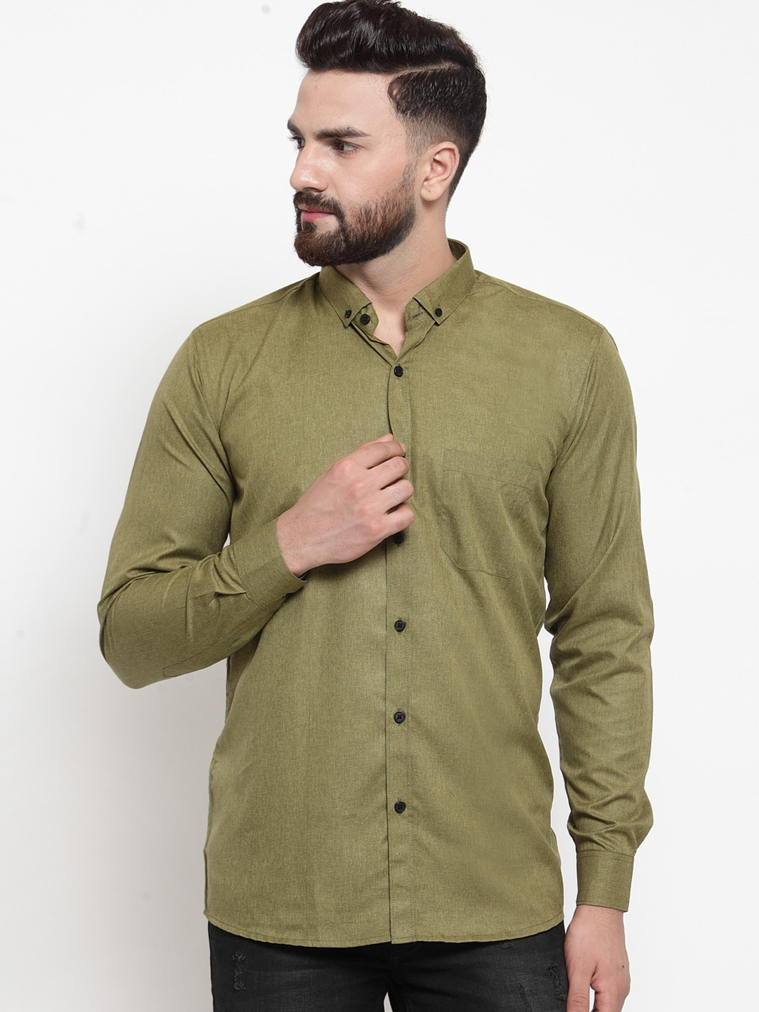 

JAINISH Men Olive Green Regular Fit Solid Casual Shirt
