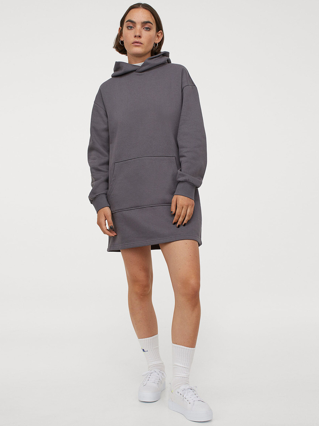 

H&M Women Grey Solid Hoodie Dress