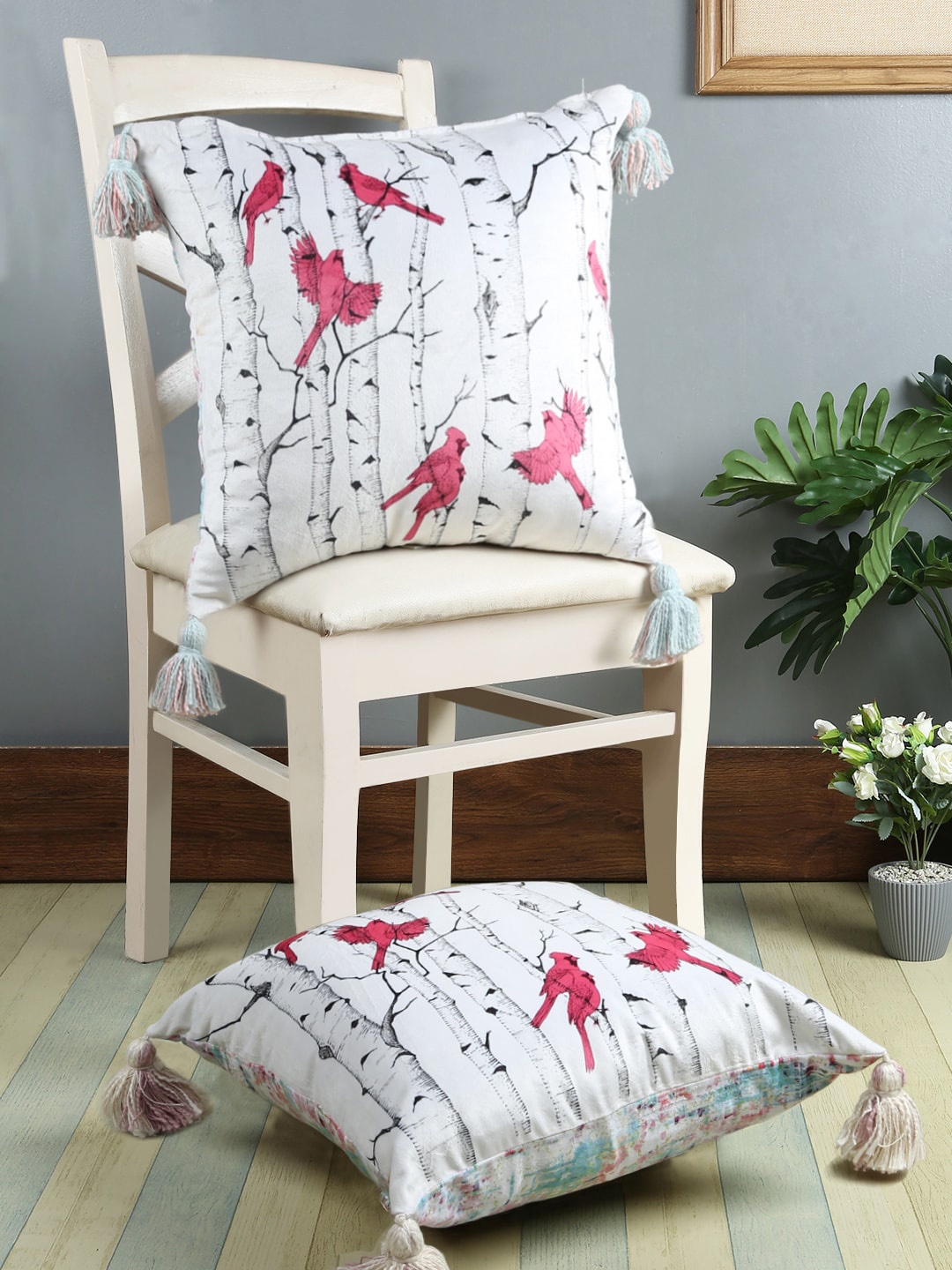 

eyda Multicoloured Set of 2 Abstract Square Cushion Covers, Multi