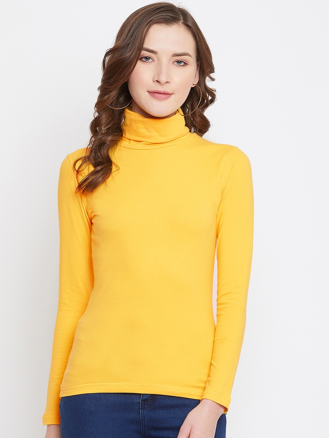 

Hypernation Women Yellow Solid High Neck T-shirt