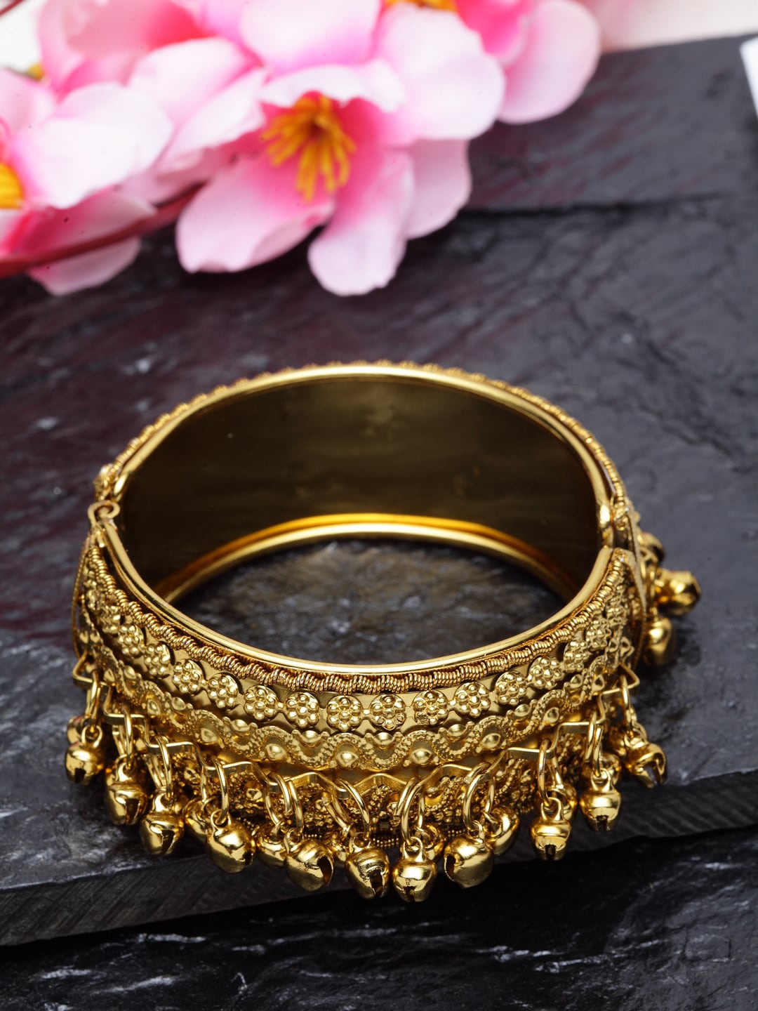 

Moedbuille German Silver Gold-Plated Handcrafted Oxidised Bangle-Style Bracelet