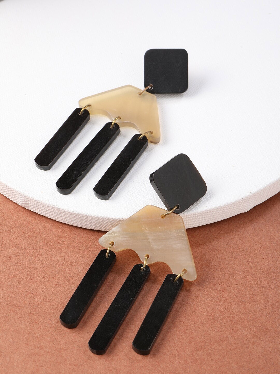 

STREET 9 Black & Brown Geometric Drop Earrings