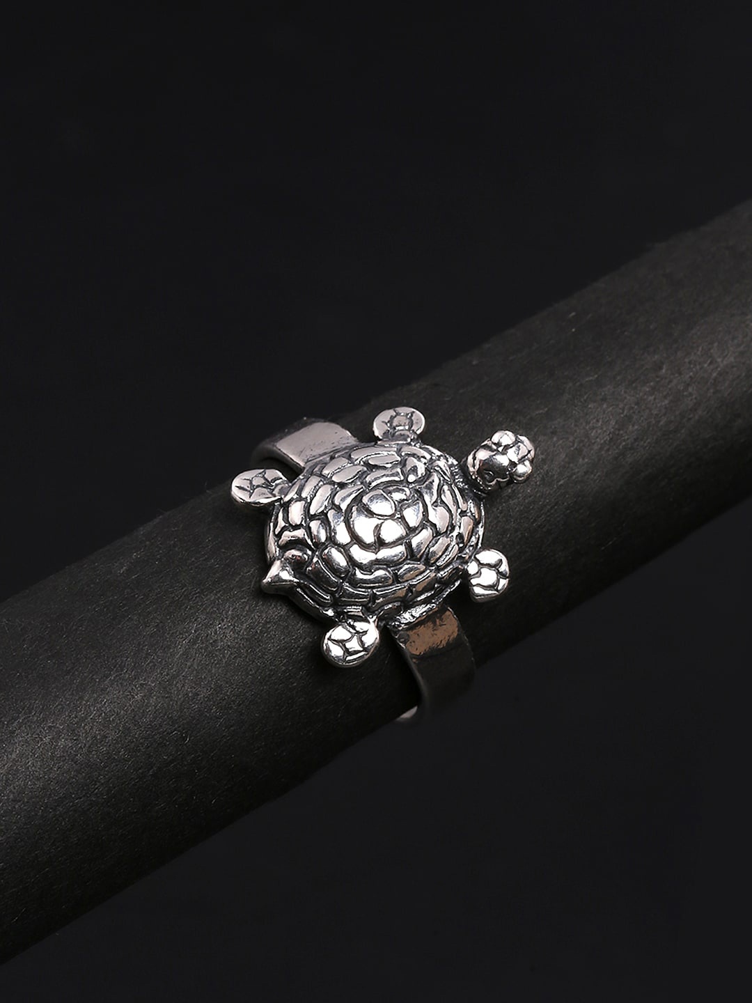 

Yellow Chimes Oxidised 925 Sterling Silver Tortoise Luck Charm Handcrafted Finger Ring