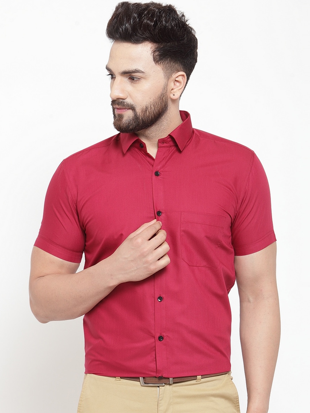 

JAINISH Men Magenta Red Smart Regular Fit Solid Formal Shirt