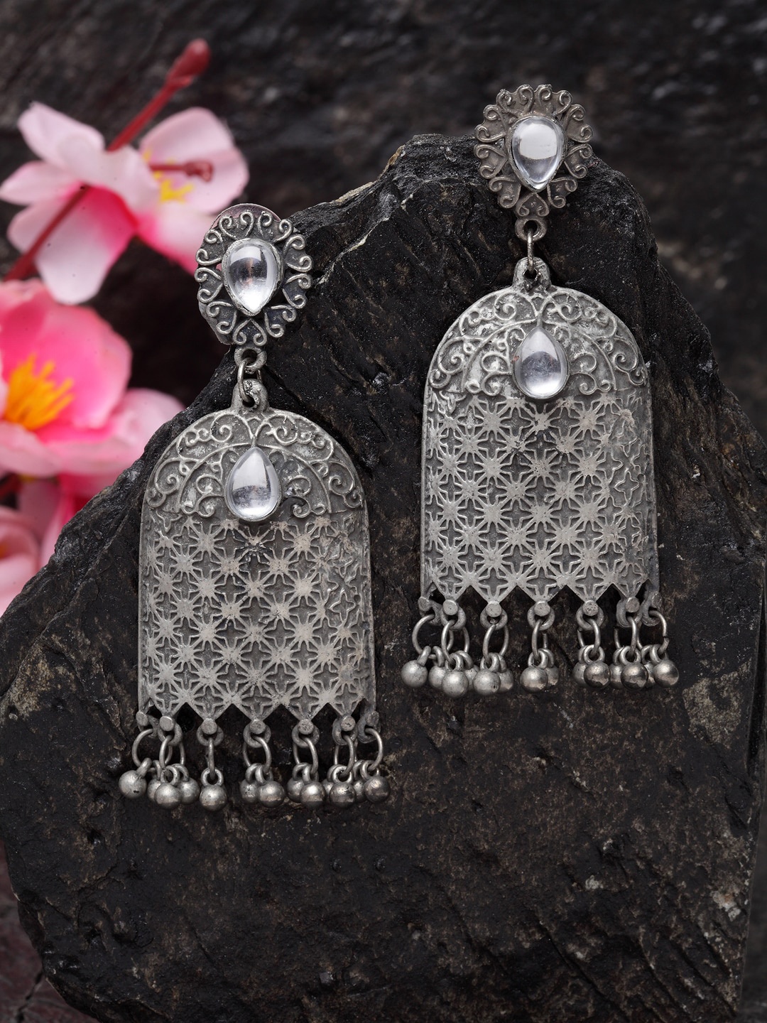 

Moedbuille Gunmetal-Toned Silver Plated Handcrafted Classic Drop Earrings, Metallic