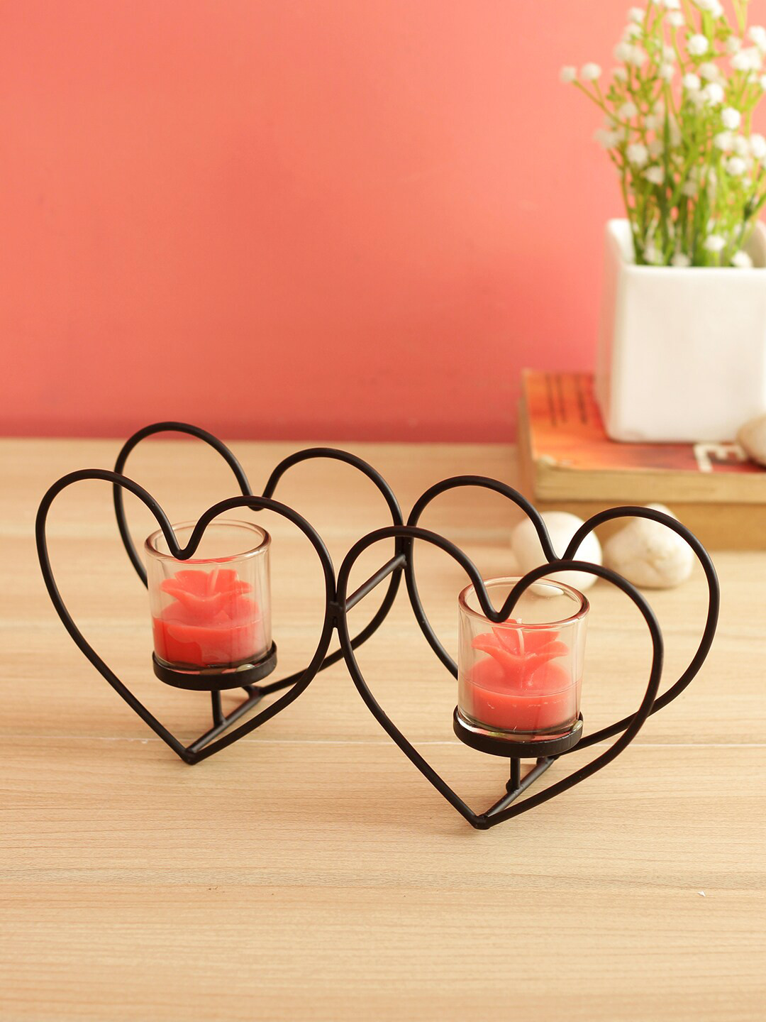 

WISHTANK Set of 2 Black Heart Shaped Metal Candle Holder with Tea Lights