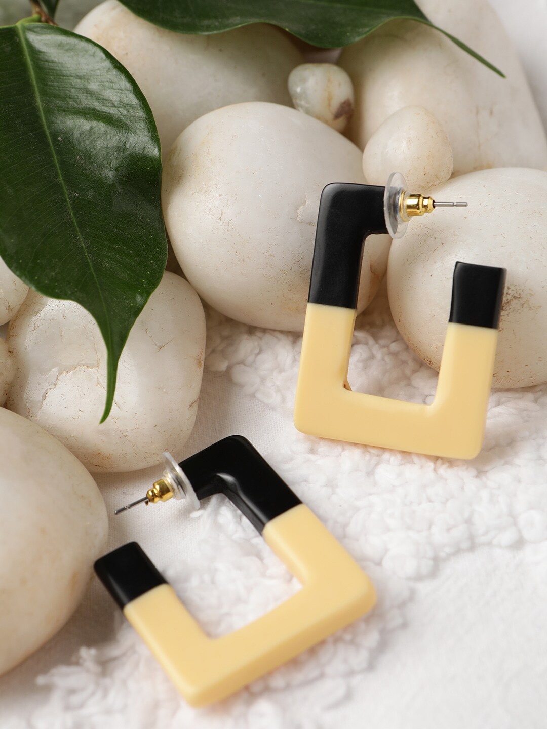 

STREET 9 Black & Beige Geometric Drop Earrings