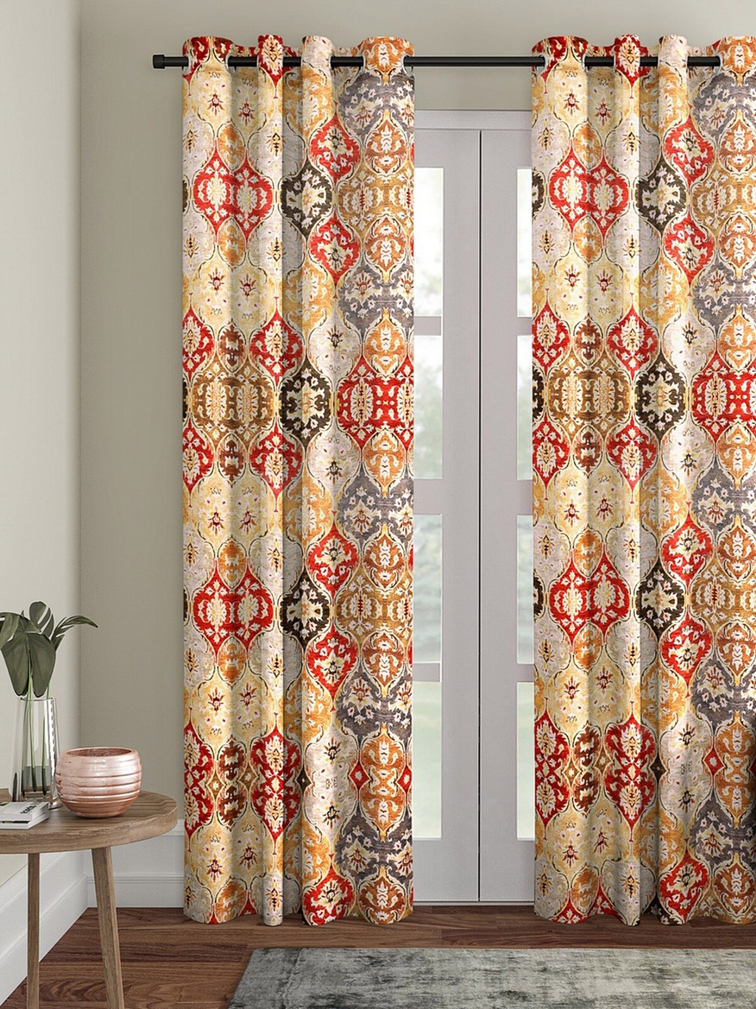 

ROMEE Beige & Red Single Room Darkening Door Curtain