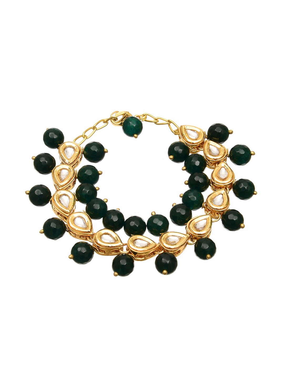 

INDYA Green & Gold-Plated Kundan Wraparound Bracelet