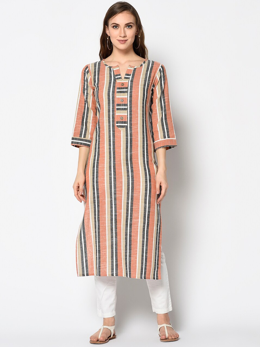 

Kvsfab Women Multicoloured Striped Straight Kurta, Multi