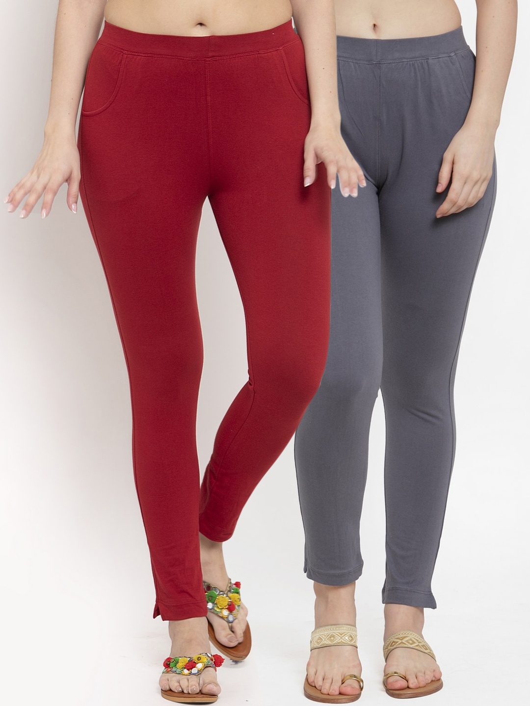 

TAG 7 Women Pack Of 2 Solid Ankle-Length Leggings, Maroon