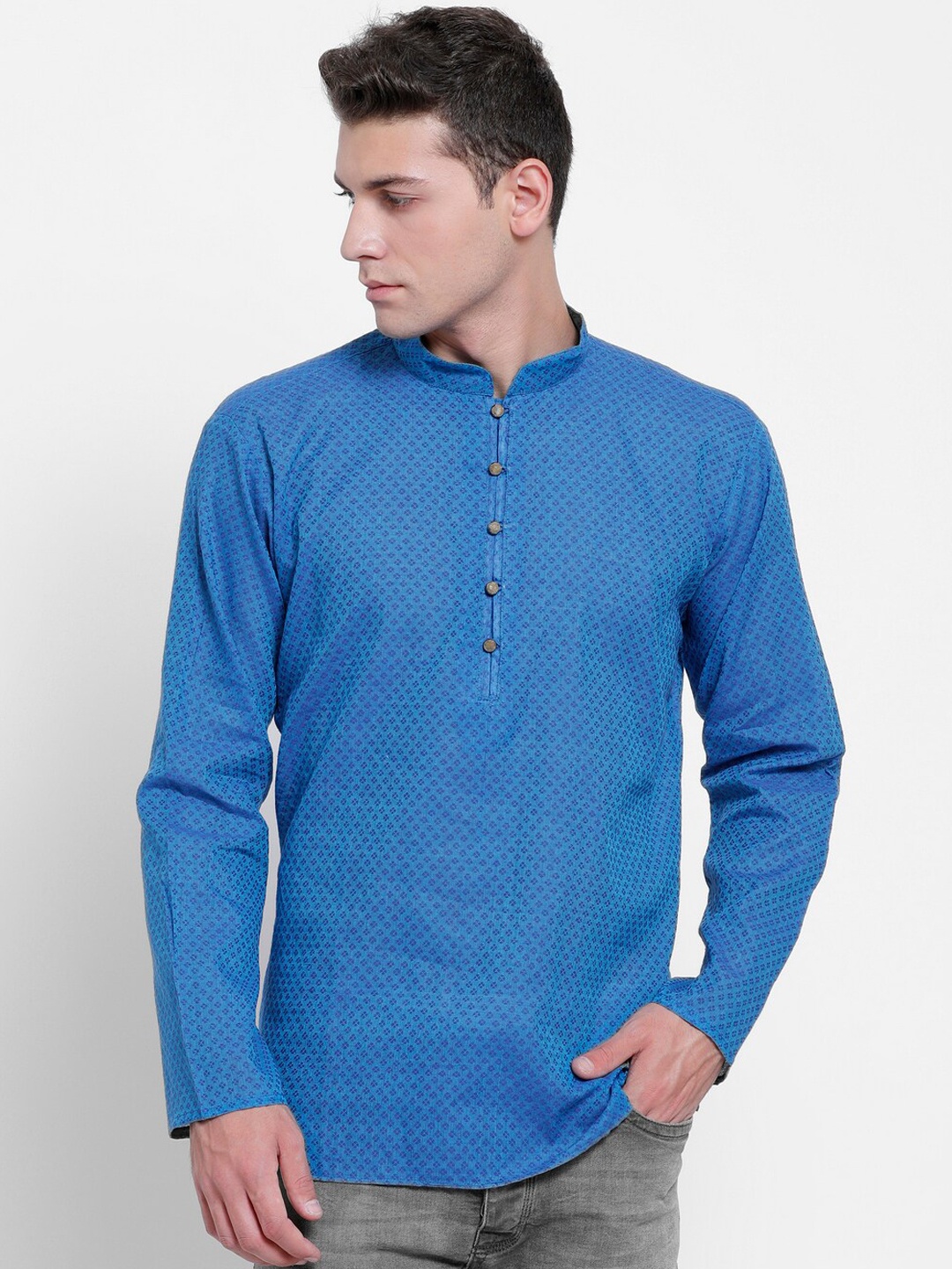 

RG DESIGNERS Men Blue Printed Straight Kurta