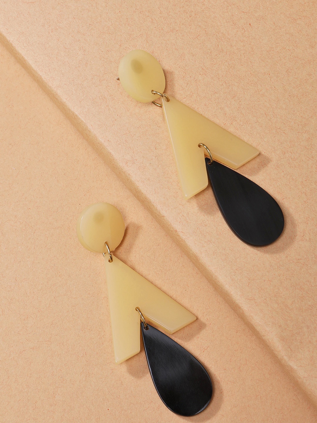 

STREET 9 Black & Beige Teardrop Shaped Drop Earrings