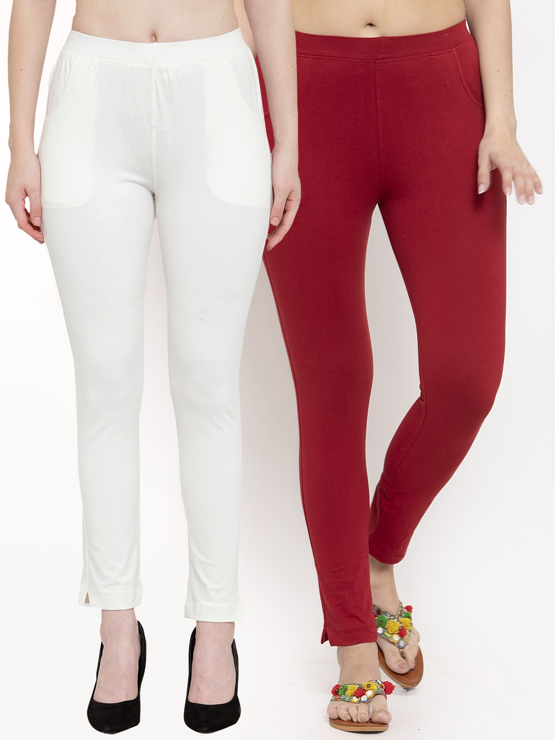 

TAG 7 Women Pack Of 2 Solid Leggings, Maroon