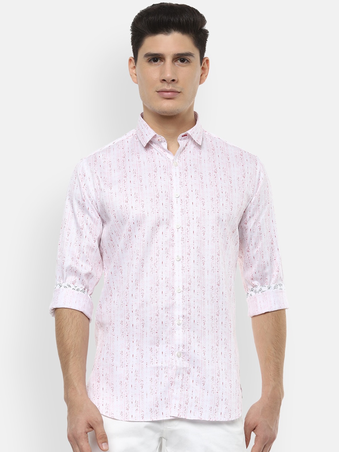 

V Dot Men White Regular Fit Printed Casual Shirt