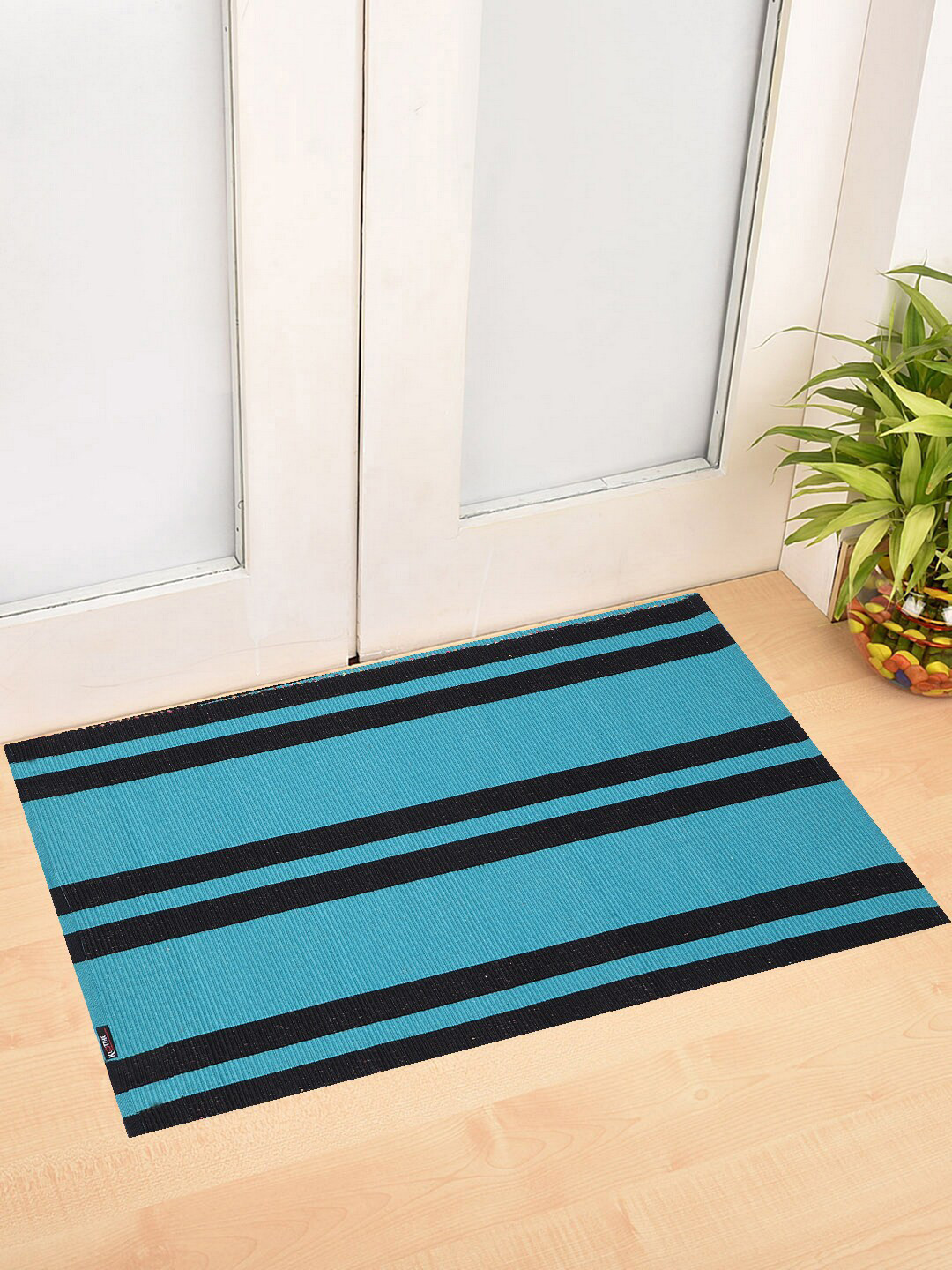 

KLOTTHE Set Of 2 Blue & Black Striped Anti-Skid Doormats