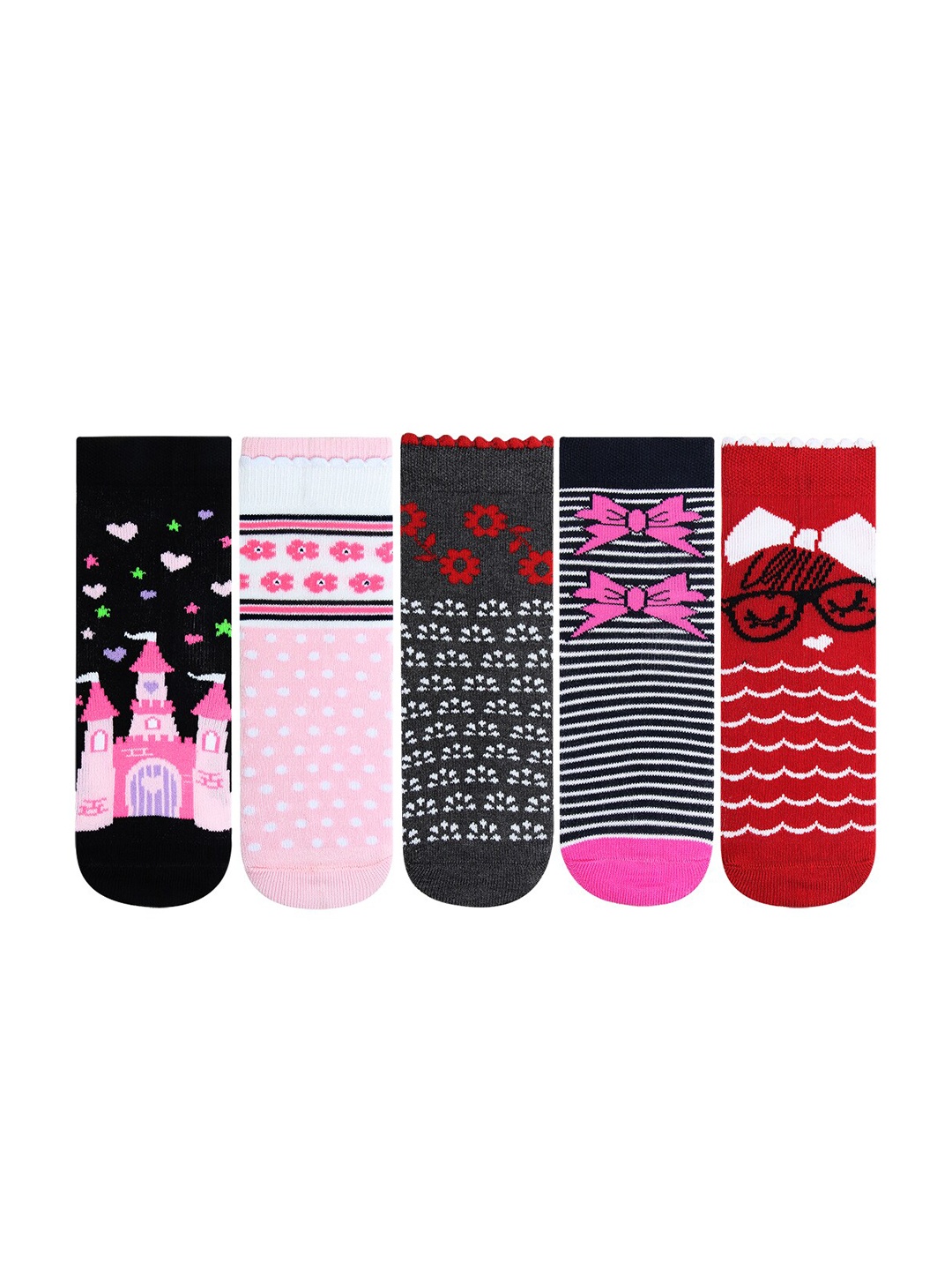 Bonjour Girls Pack Of 5 Assorted Above Ankle-Length Socks