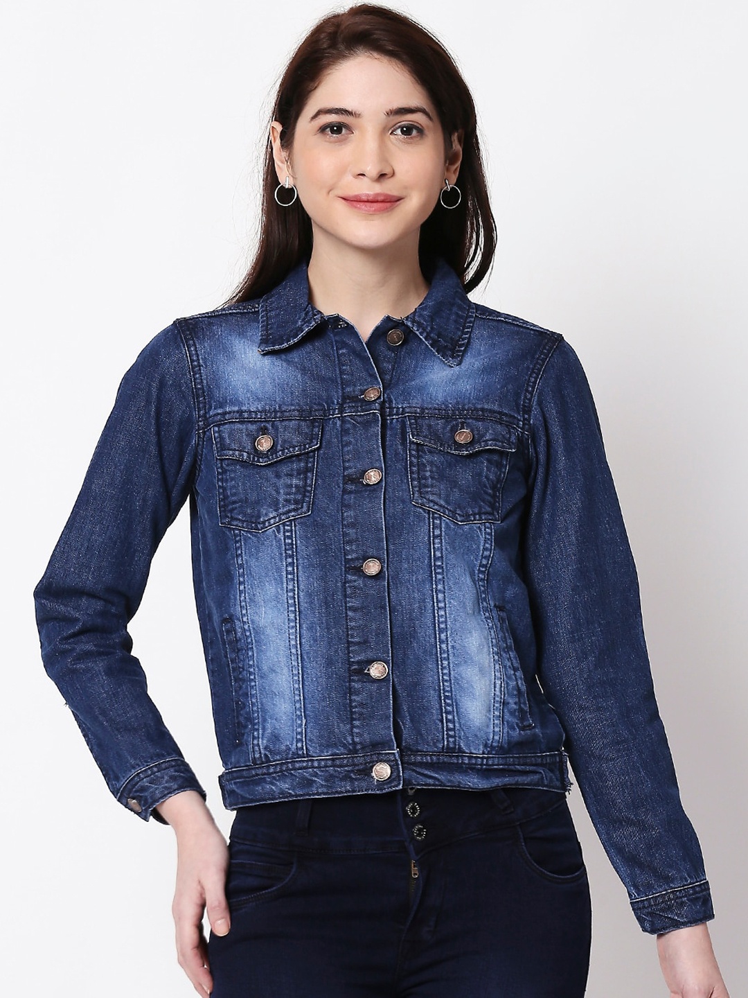 

High Star Women Blue Solid Denim Jacket
