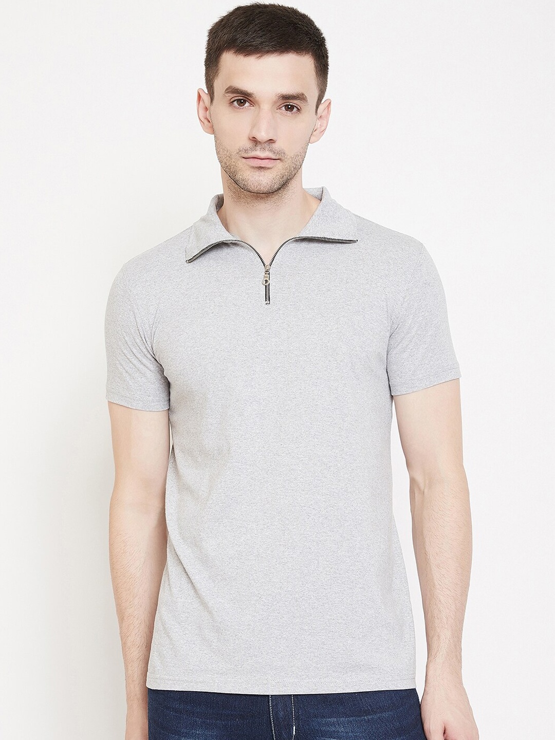 

GRITSTONES Men Grey Solid Polo Collar Anti-Viral T-shirt