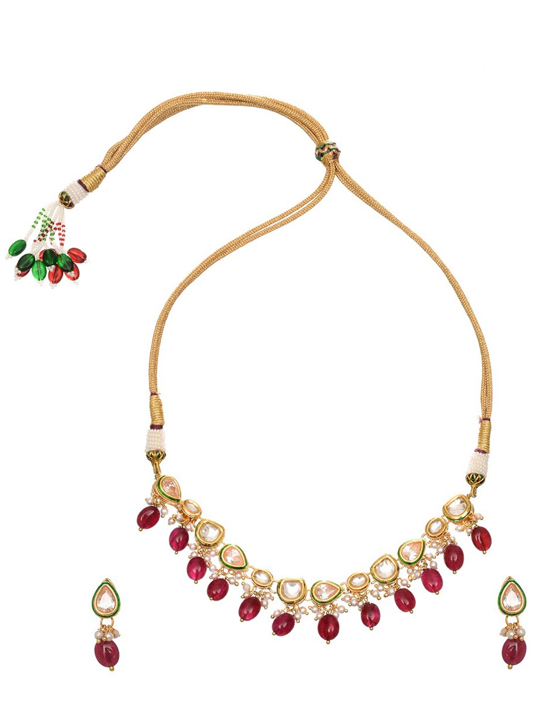 

INDYA Women Red & Gold-Plated Kundan Jewellery Set