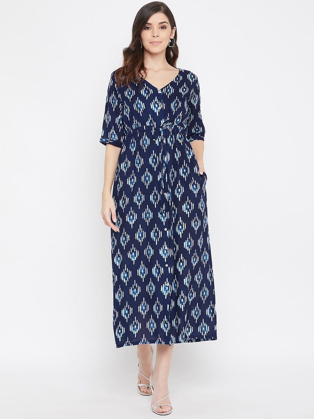 

Color Cocktail Women Navy Blue Printed A-Line Dress