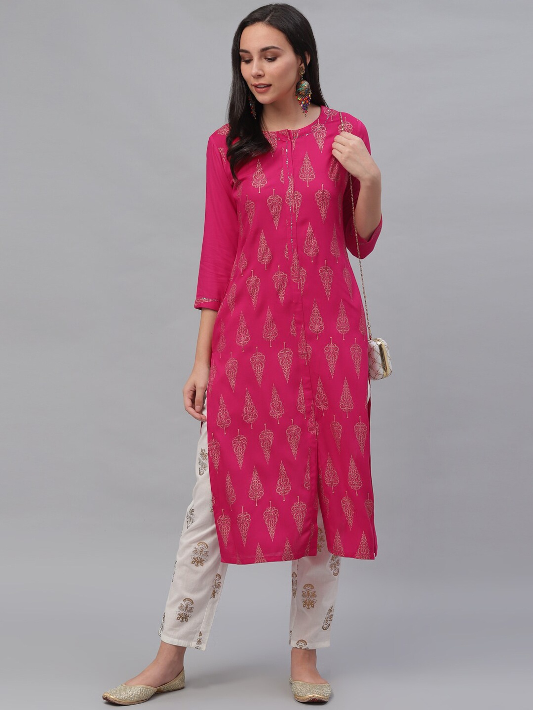 

Libas Women Magenta Printed Straight Kurta