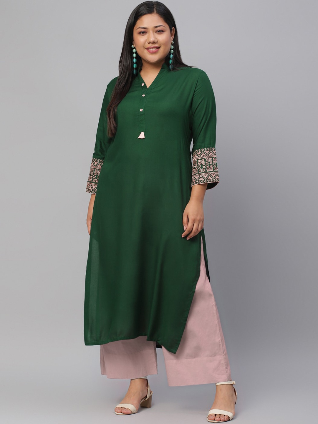 

EXTRA LOVE BY LIBAS Plus Size Women Thread Work Kurta, Green