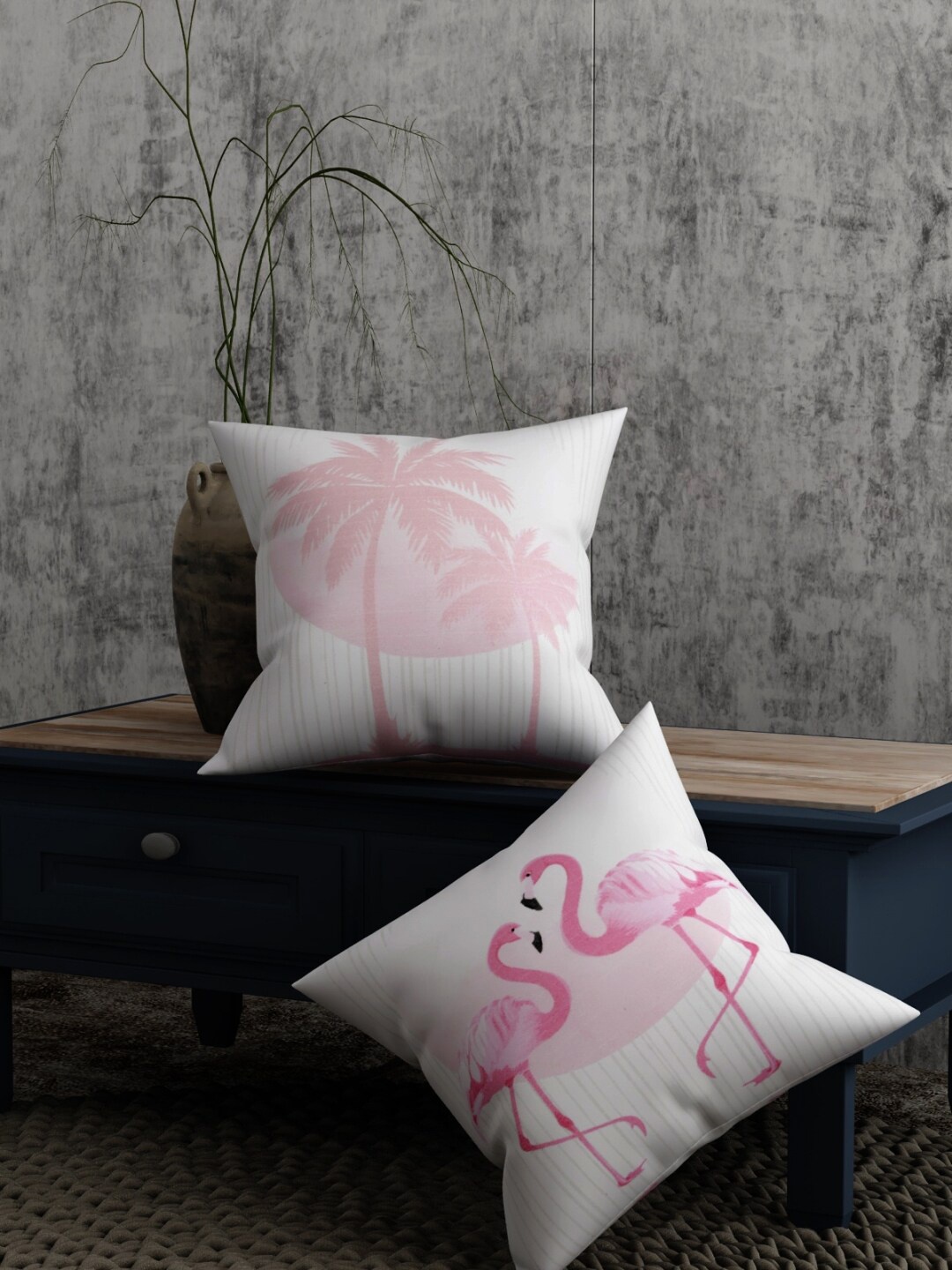 

EverHOME Set of 2 Off-White & Pink Quirky Square Cushion Covers