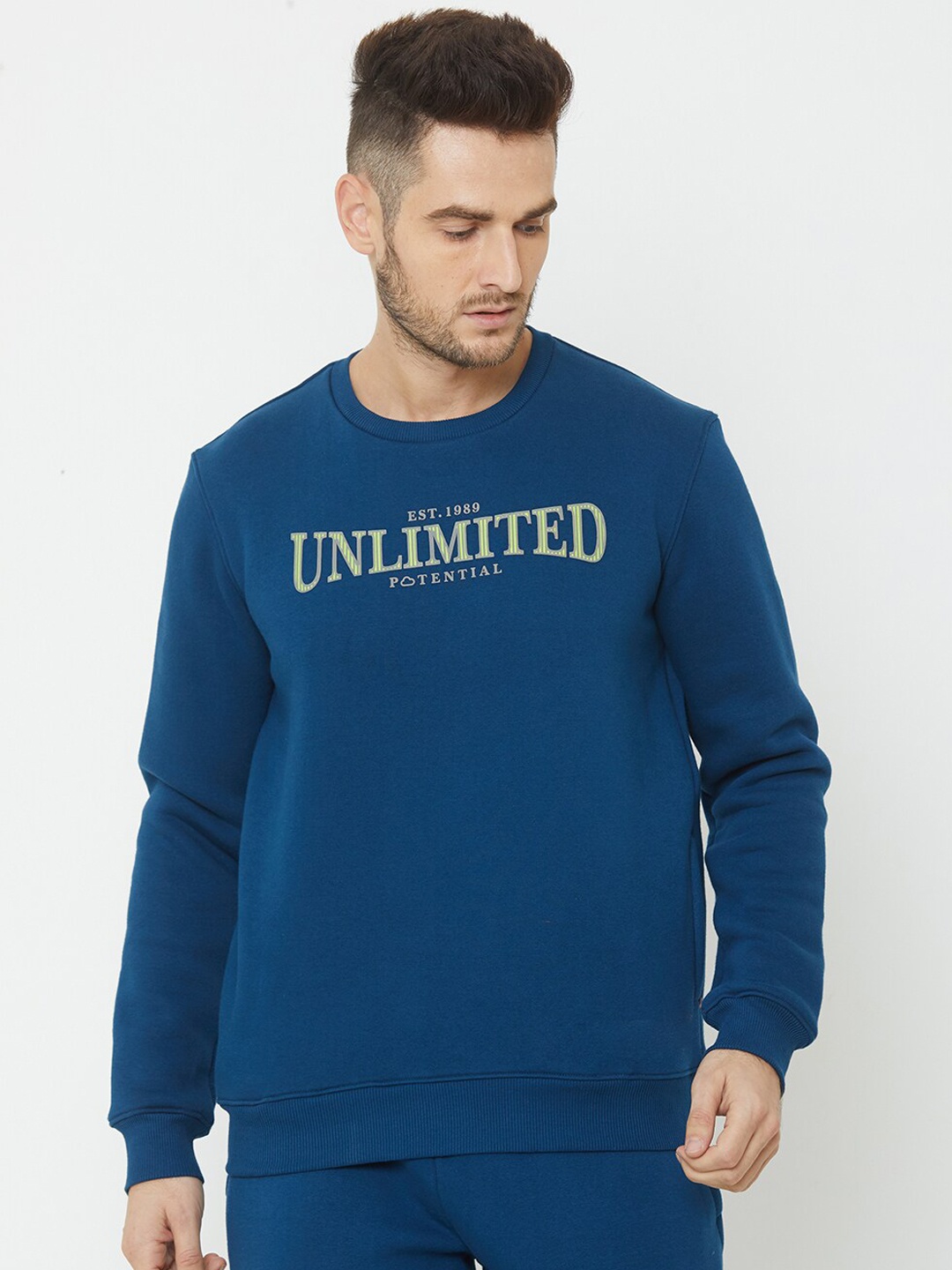 

Sweet Dreams Men Navy Blue & Green Printed Pullover Sweatshirt