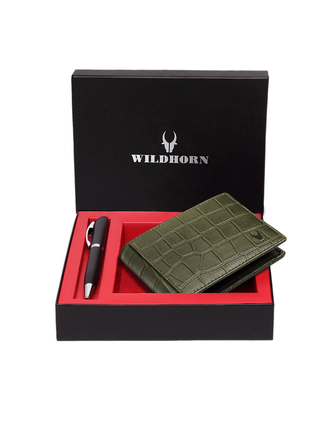 

WildHorn Men Green & Black RFID Protected Genuine Leather Accessory Gift Set