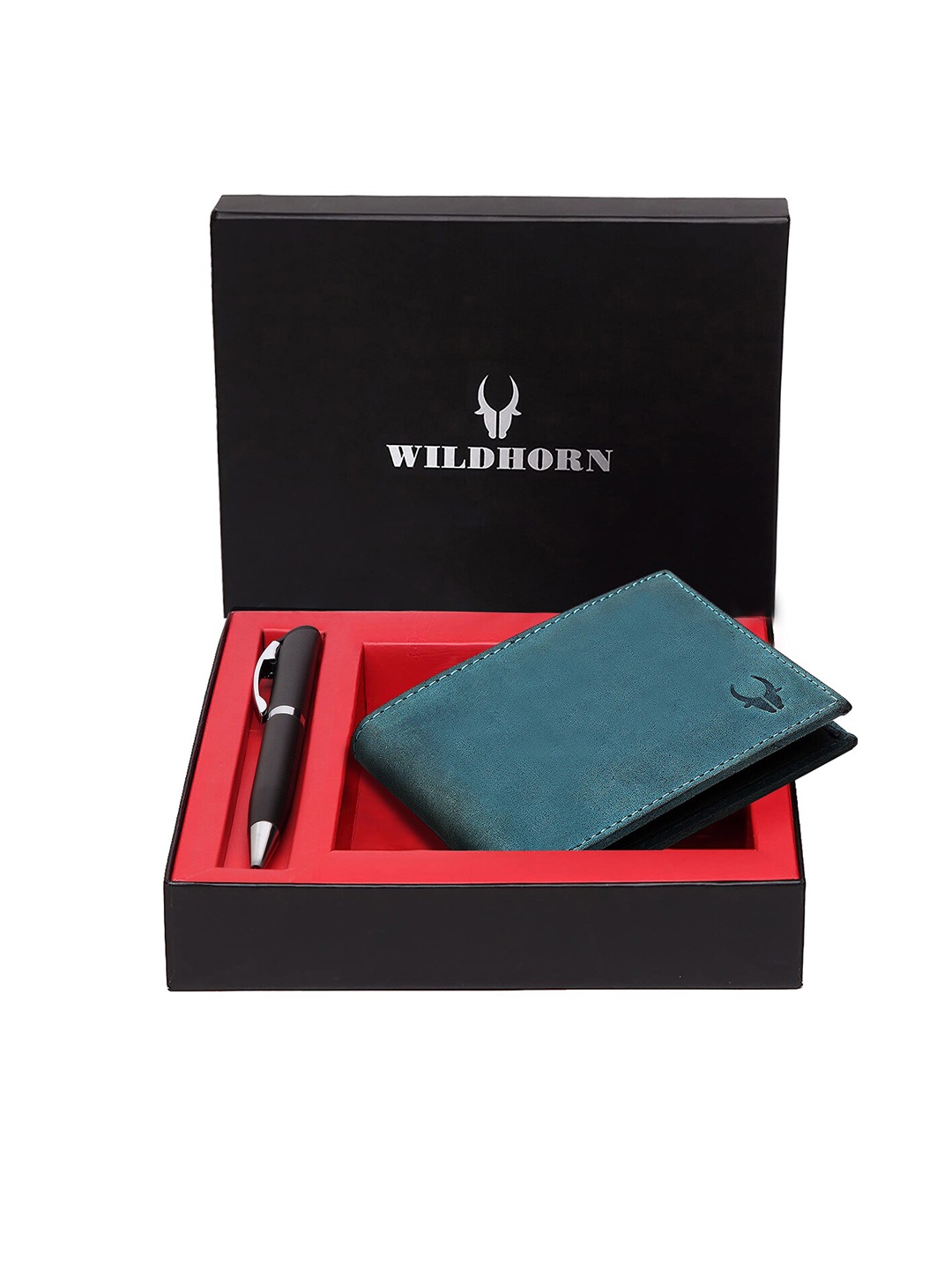 

WildHorn Men Teal Blue & Black RFID Protected Genuine Leather Accessory Gift Set