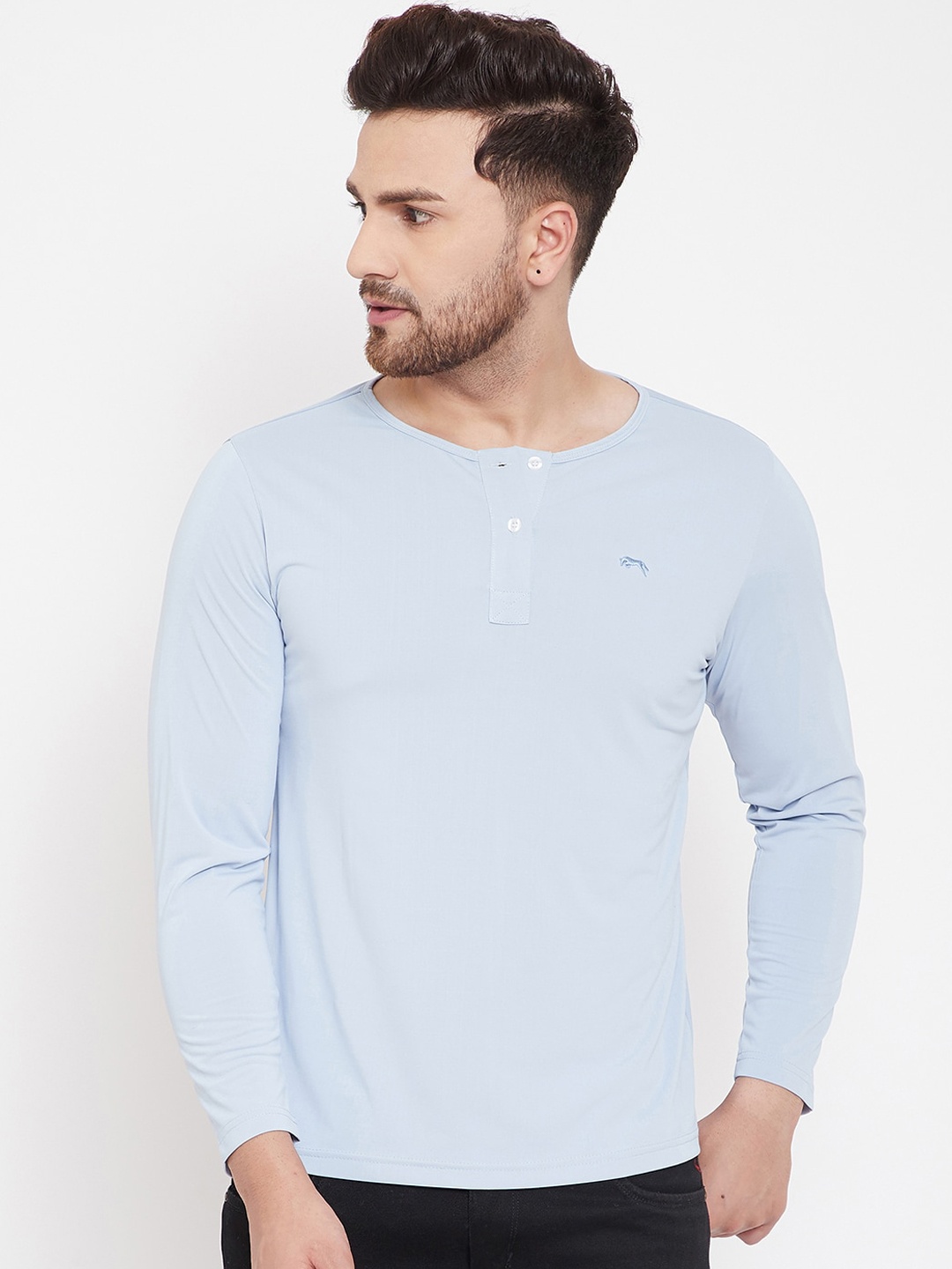 JUMP USA Men Blue Solid Henley Neck T-shirt