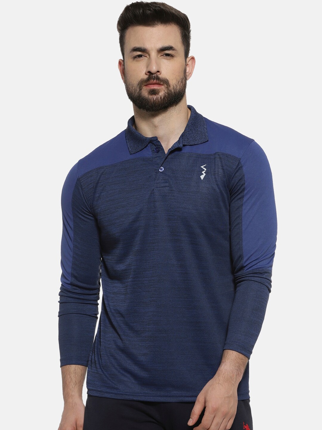 

Campus Sutra Men Navy Blue Colourblocked Polo Collar T-shirt