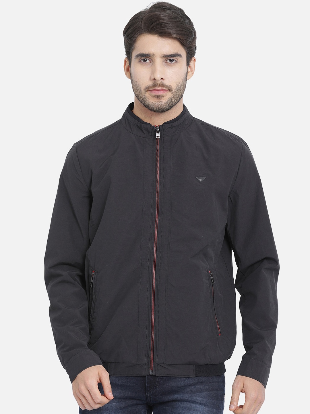 

t-base Men Black Solid Lightweight Bomber Jacket