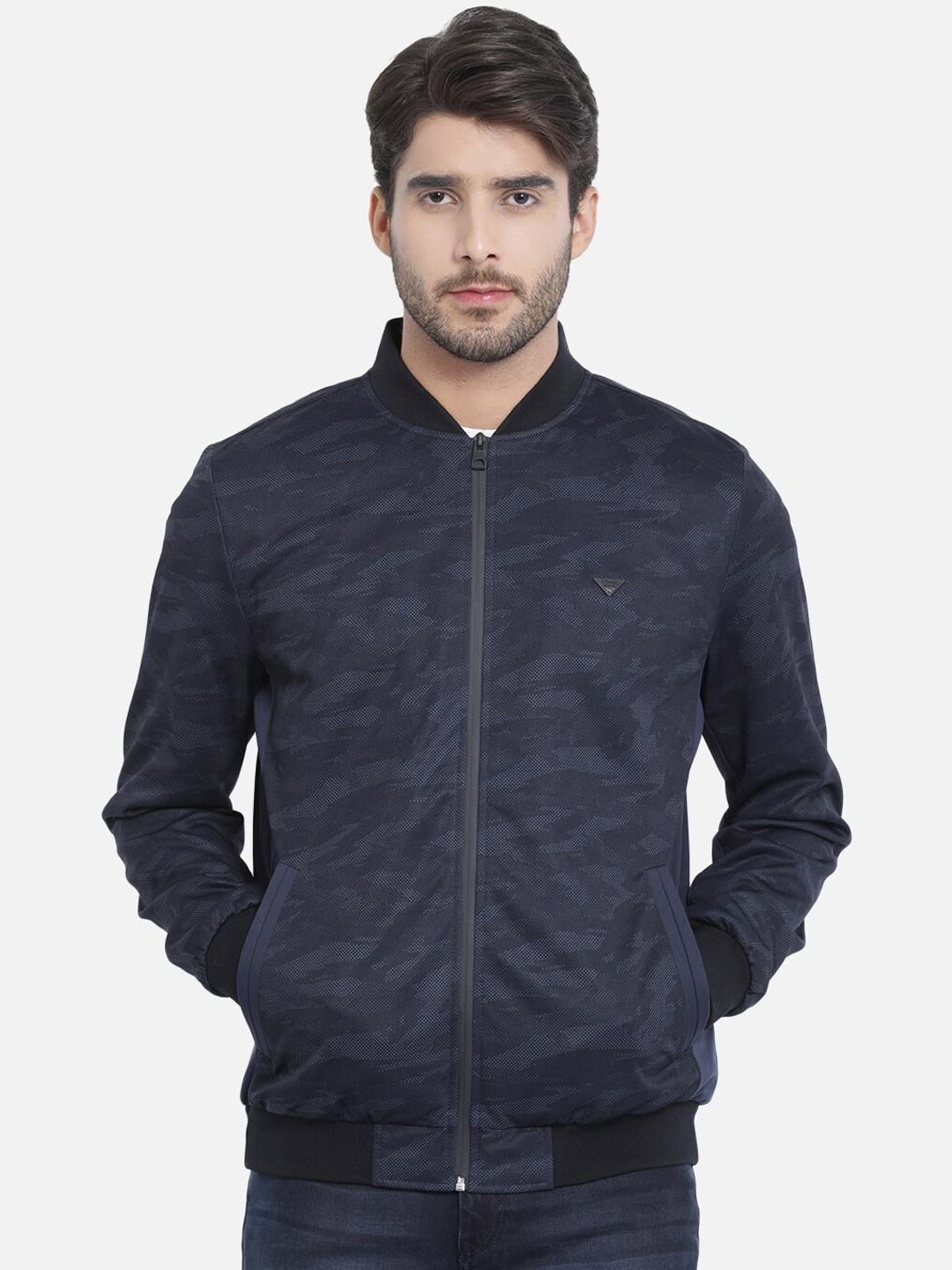 

t-base Men Navy Blue Printed Lightweight Bomber
