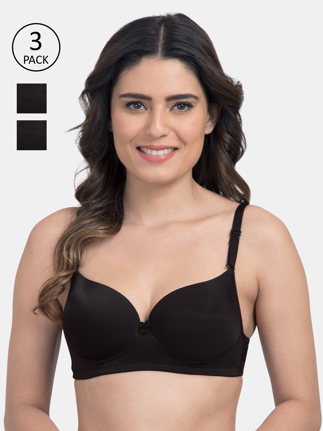 

Tweens Pack Of 3 Black Solid Non-Wired Heavily Padded Everyday Bra TW-3PC-1570-BLK-30B