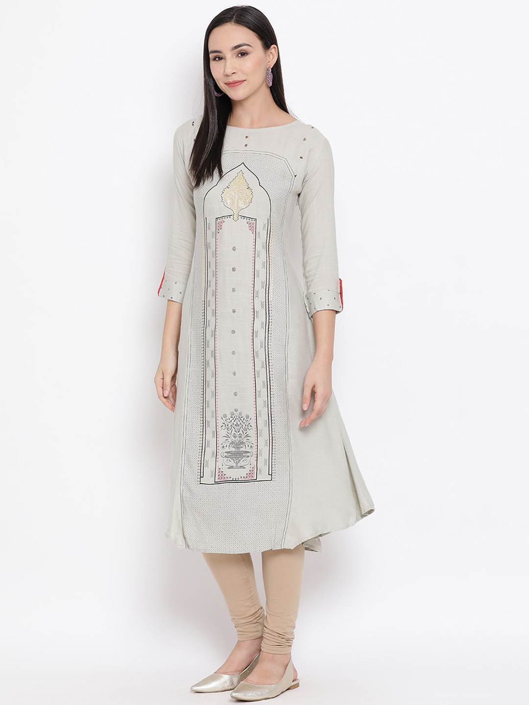 

Span Women Grey Printed Straight Kurta