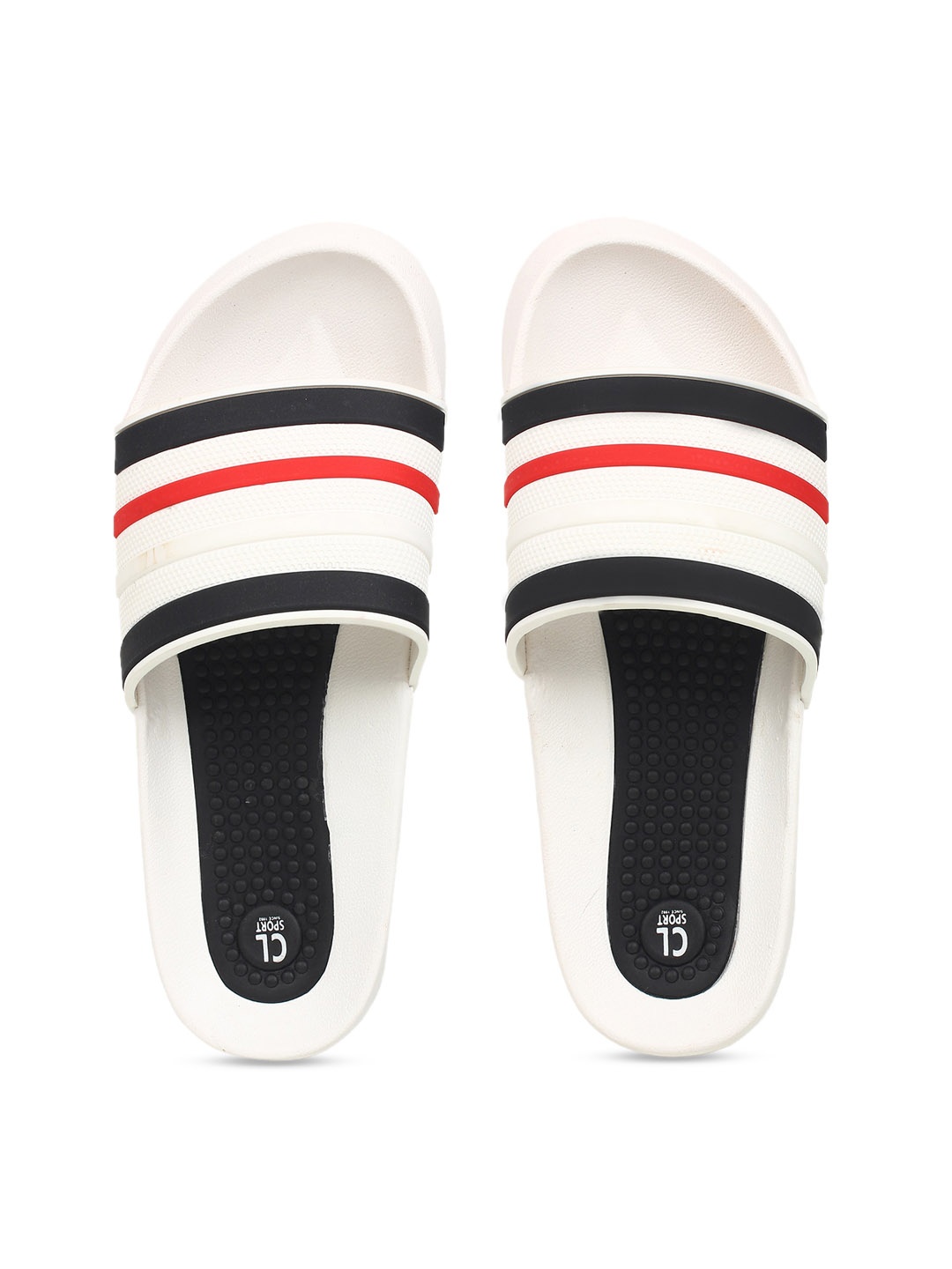

Carlton London sports Men White & Red Striped Sliders
