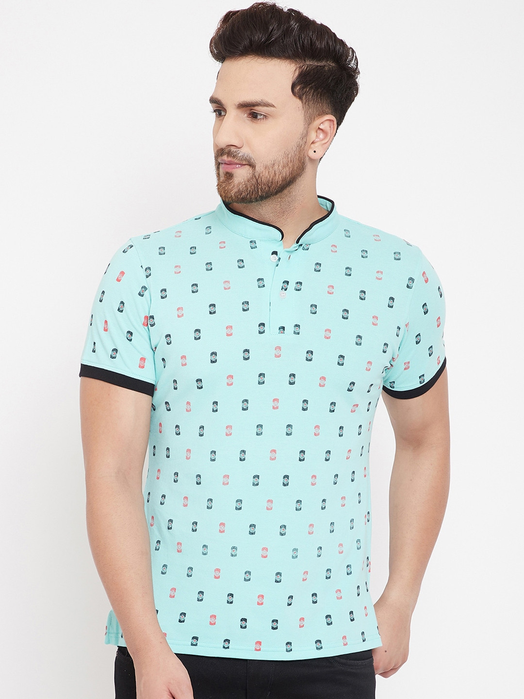 

JUMP USA Men Blue Printed Polo Collar T-shirt