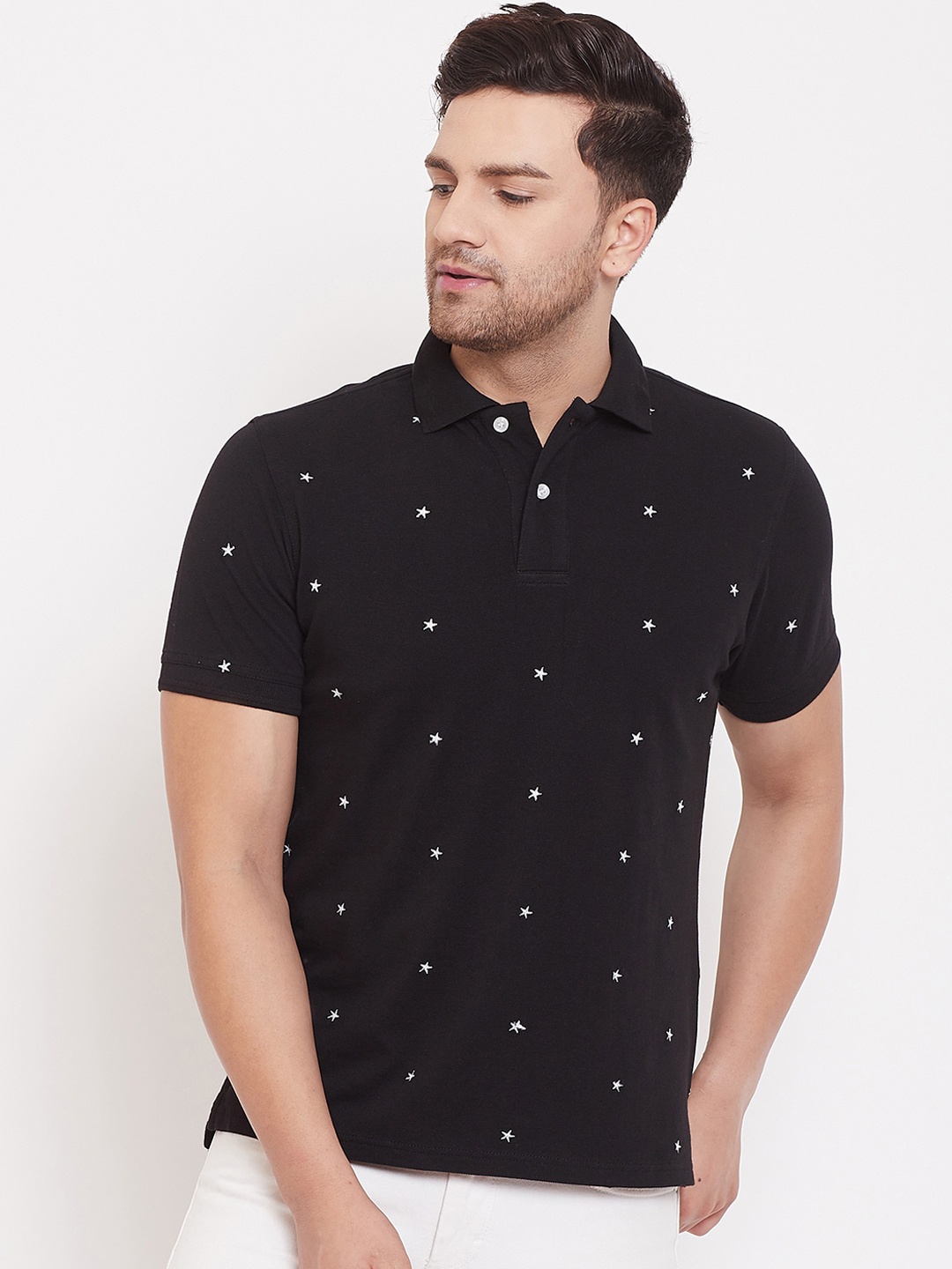 

JUMP USA Men Black Self Design Polo Collar T-shirt