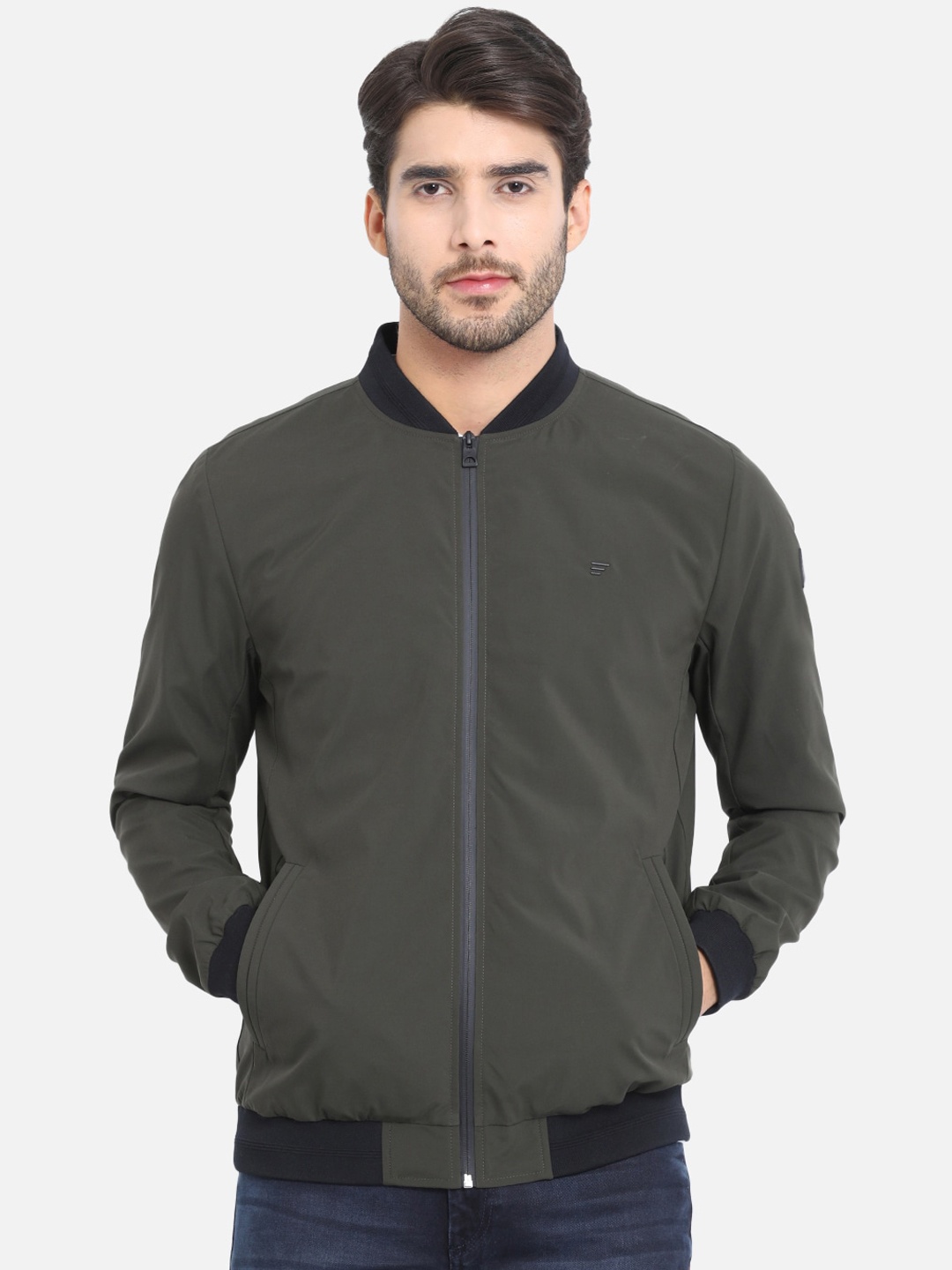 

t-base Men Olive Green Solid Lightweight Bomber