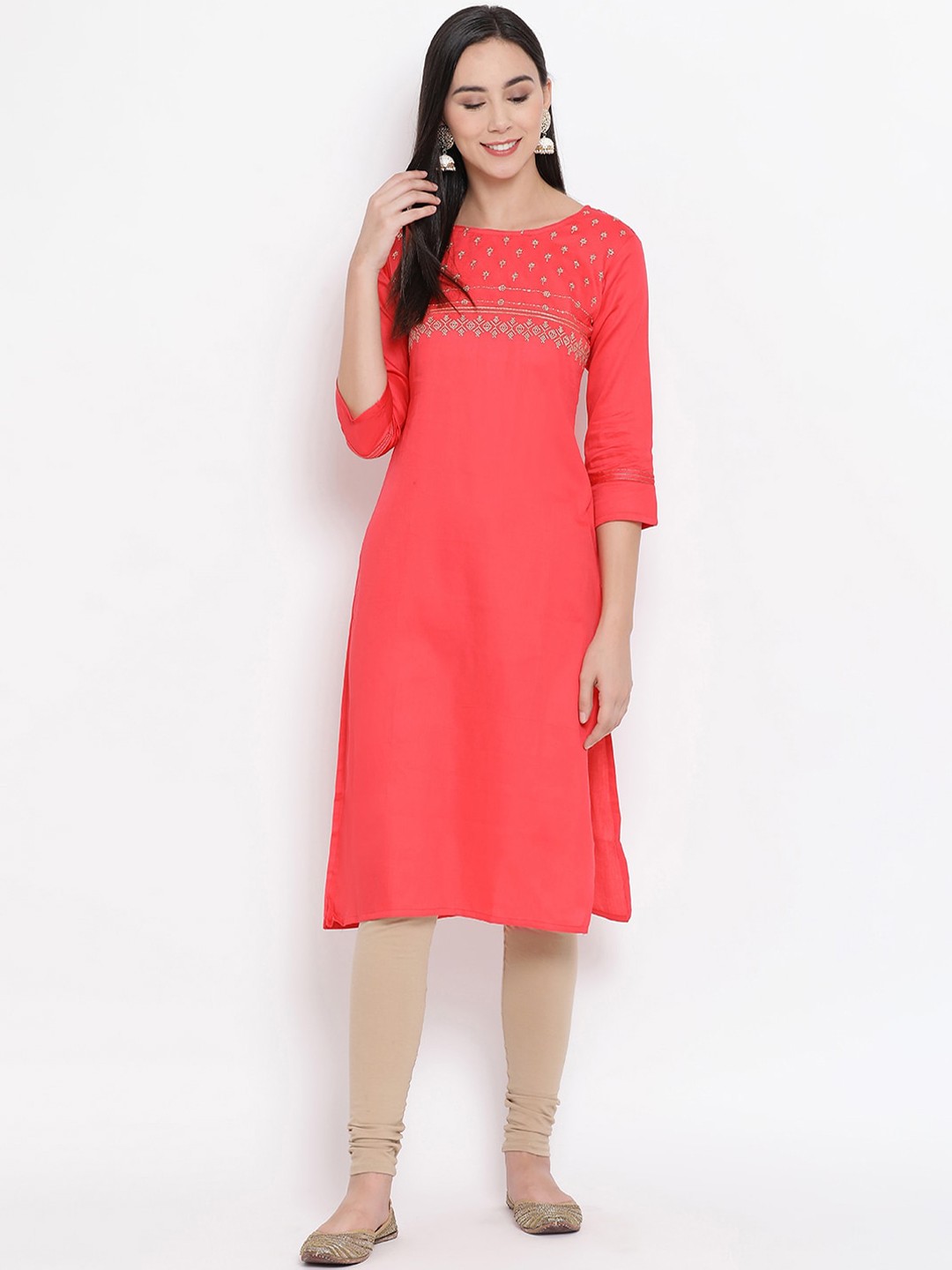 

Span Women Pink Yoke Design Straight Kurta