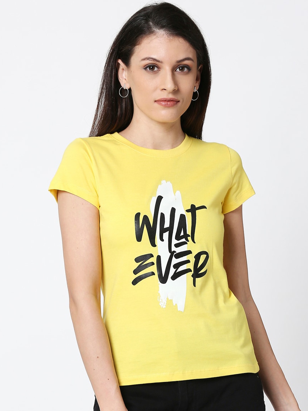 

Bewakoof Women Yellow Printed Round Neck T-shirt