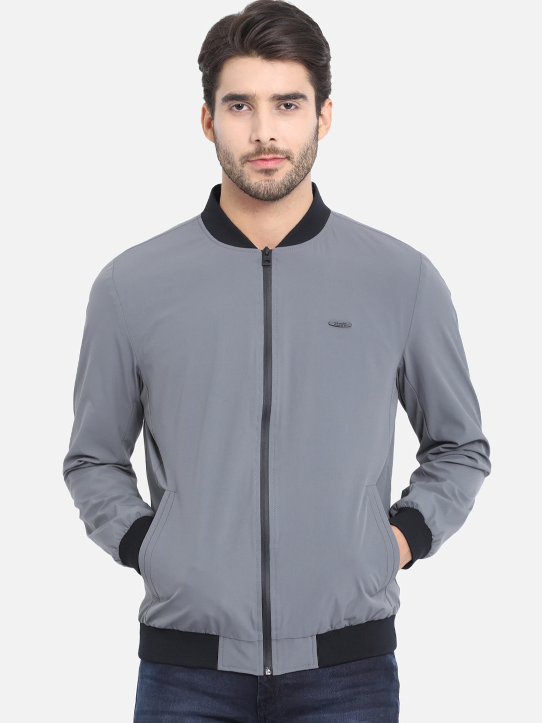 

t-base Men Grey Solid Lightweight Bomber
