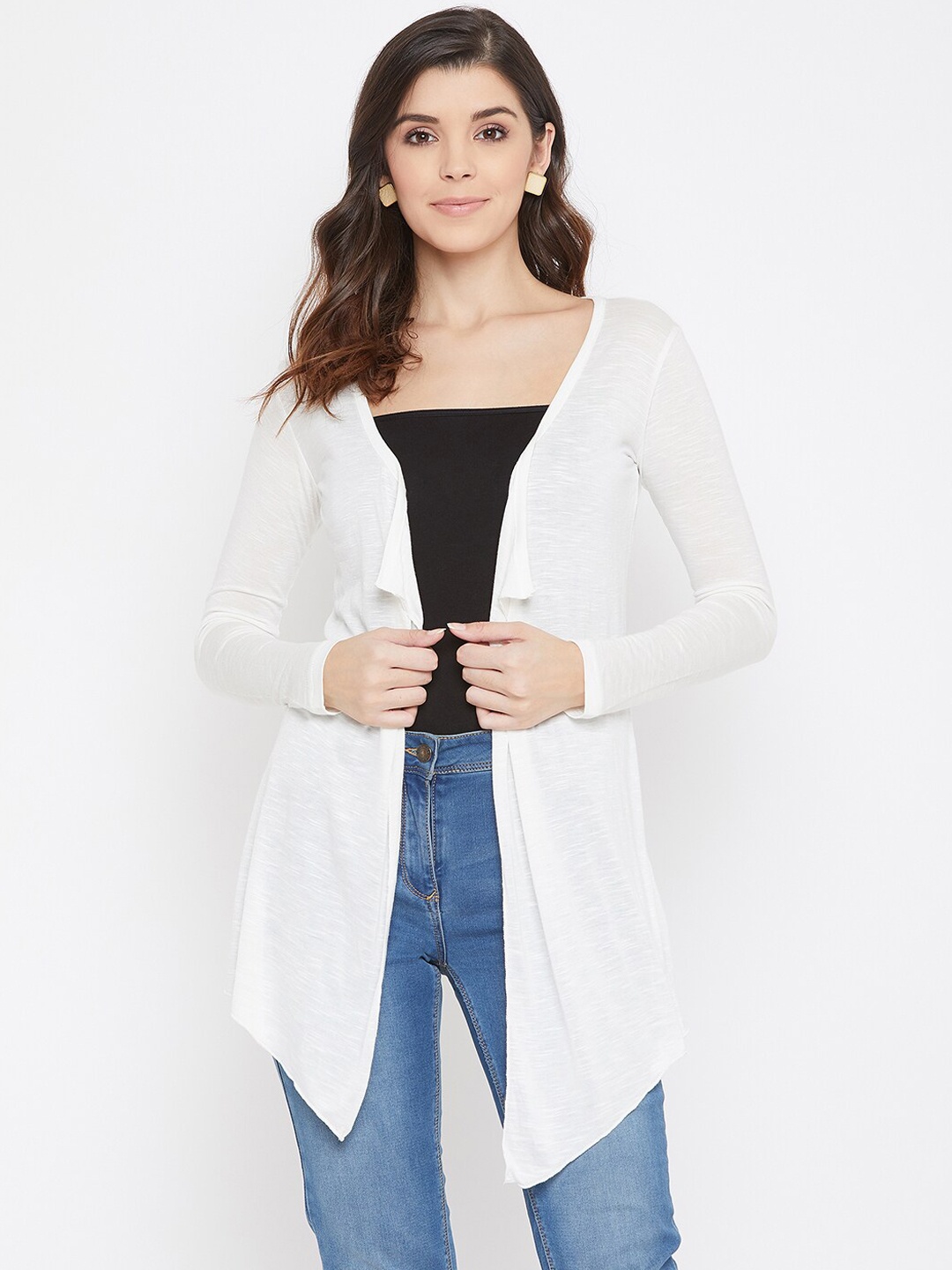 

Color Cocktail Women White Solid Open Front Shrug