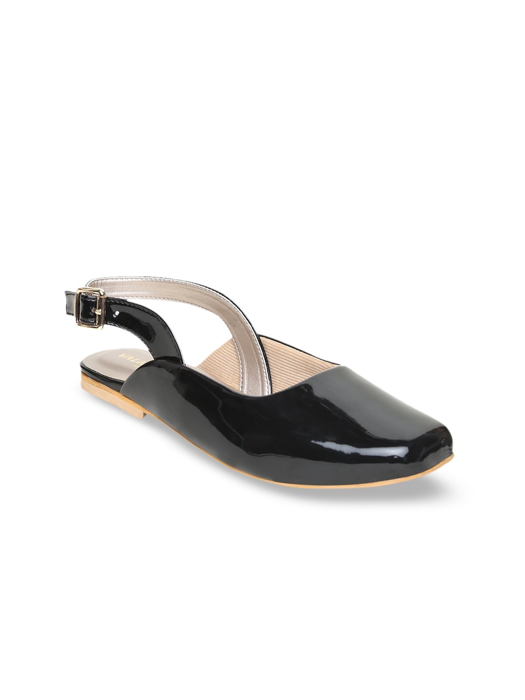 

VALIOSAA Women Black Solid Synthetic Patent Mules